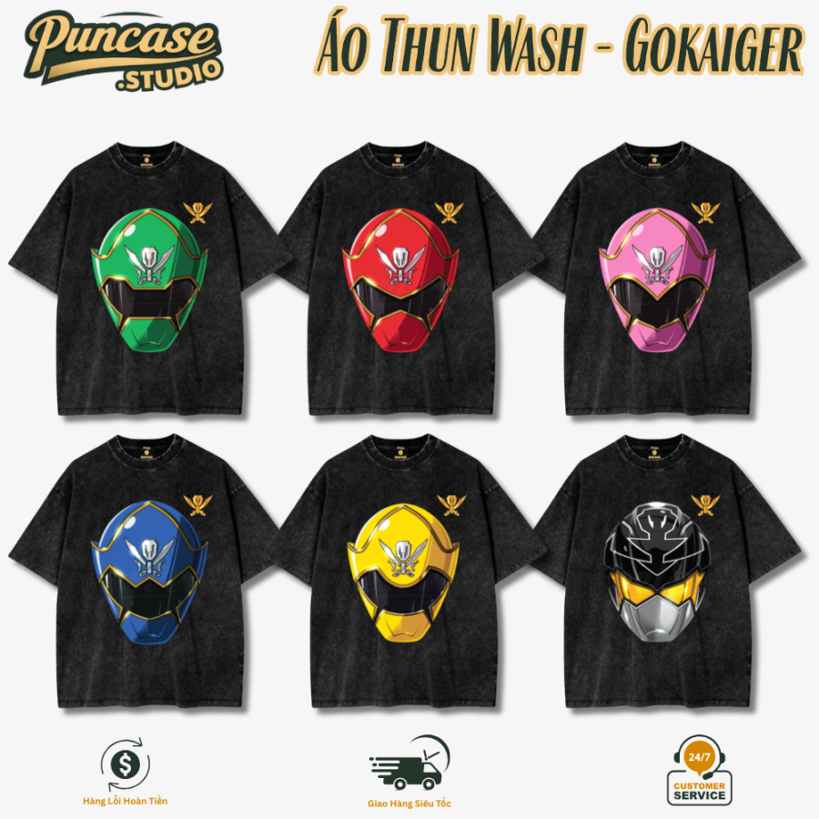 Puncase.STUDIO Áo Thun Wash Gokaiger – Oversized Tee